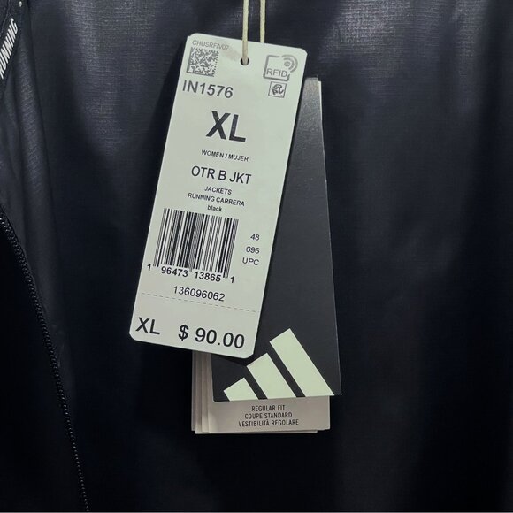 adidas Own the Run Black Windbreaker — Women’s XL — Lightweight Jacket NWT - Picture 4 of 16
